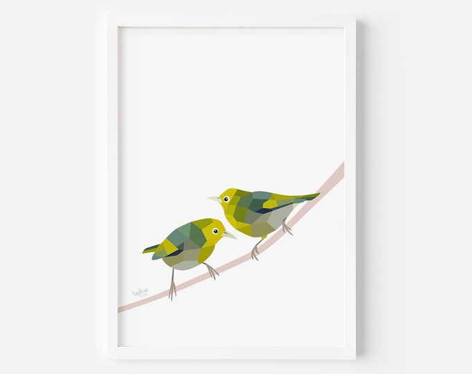 Silvereye Print - Waxeye - Tauhou - New Zealand Birds - New Zealand Art - Kiwi Artist - New Zealand Garden - Kiwi Wildlife - Bird Prints