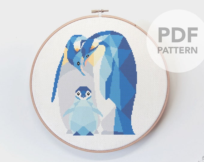 Penguin cross stitch pattern, Penguin cross stitch pdf, Instant cross stitch pattern, Nursery cross stitch, Geometric cross stitch, Cute art