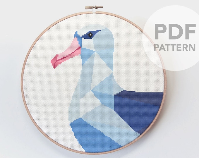 Cross stitch pattern, Albatross cross stitch, New Zealand cross stitch pdf, Bird cross stitch, Geometric cross stitch, Albatross art