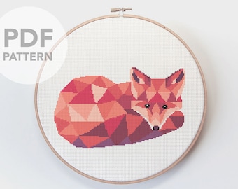 Fox cross stitch pattern, Fox curled up, Cross stitch pdf, Fox cross stitch pattern, First cross stitch, Woodland animals, Fox embroidery
