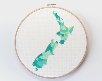 Cross stitch pattern, New Zealand map cross stitch, Map cross stitch, New Zealand art, New Zealand cross stitch, Kiwi cross stitch, Map art