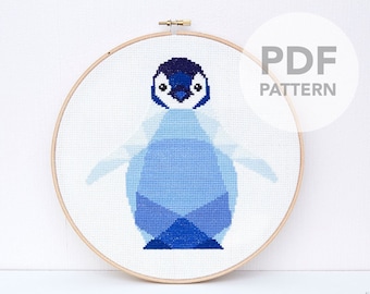 Penguin Baby Cross Stitch Pattern: Geometric Nursery Decor (PDF Pattern)