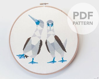 Blue-footed booby, Blue footed booby cross stitch, Cross stitch pattern, Funny cross stitch, Modern cross stitch, Romantic cross stitch art