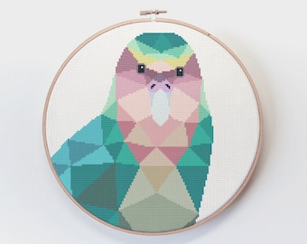 Kakapo cross stitch pattern, New Zealand cross stitch pattern, Instant cross stitch pattern, Cross stitch PDF, Geometric cross stitch, Kiwi