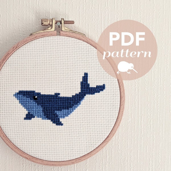 Whale cross stitch pattern, Whale cross stitch pdf, Instant cross stitch pattern, Easy cross stitch, Beginner cross stitch, Blue whale art