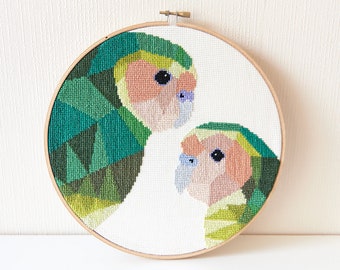 Kakapo Cross Stitch Pattern: Geometric New Zealand Art (PDF Pattern)