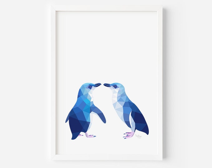 Little Blue Penguin Print - Penguin Illustration - Penguin Art - New Zealand Penguin - Kiwi Art - New Zealand Birds - Kiwiana - Penguin Pair