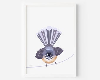 Fantail Art Print: New Zealand Bird Illustration