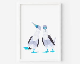 Blue-Footed Booby Print | Blue Footed Booby Pair Art | Galapagos Wildlife | Bird Pair | Bird Couple | Animal Pair | Love Birds | Cute Birds