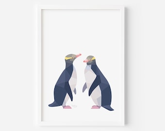 Hoiho Yellow-eyed Penguin Print - Penguin Art - Kiwi Print - New Zealand Birds - New Zealand Artist - New Zealand Penguin, Kiwi Gift, NZ Art