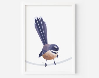 Fantail Print - Piwakawaka - New Zealand Birds - New Zealand Gift - Kiwiana - New Zealand Decor - Kiwi Art - New Zealand Art - Geometric Art
