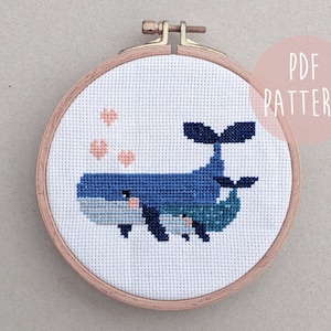 Mama Whale Cross Stitch Pattern: Easy Beginner Project (PDF Pattern)