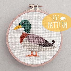 Duck cross stitch, Mallard duck cross stitch, Instant cross stitch pattern, Easy cross stitch, Beginner cross stitch, Quick cross stitch