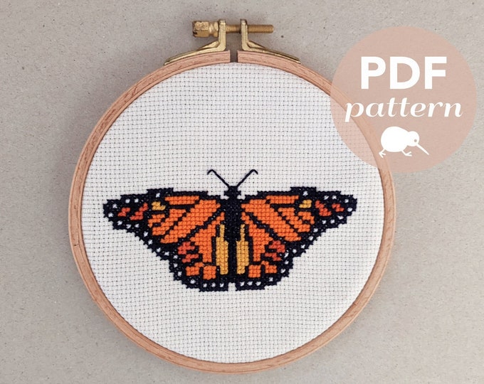 Butterfly cross stitch pattern, Monarch Butterfly cross stitch pdf, Instant cross stitch pattern, Easy cross stitch, Beginner cross stitch