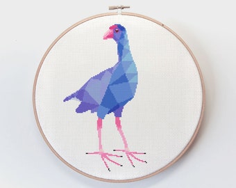 Pukeko Cross Stitch Pattern: Geometric New Zealand Bird (PDF Pattern)
