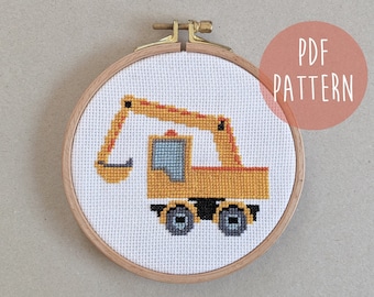 Digger cross stitch pattern, Digger cross stitch pdf, PDF cross stitch pattern, Easy cross stitch, Beginner cross stitch, Digger art