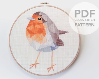 Robin cross stitch, Cross stitch pattern, Cute cross stitch, Minimal cross stitch, Beginners cross stitch, Poly cross stitch, Robin art