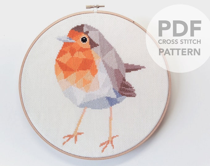 Robin cross stitch, Cross stitch pattern, Cute cross stitch, Minimal cross stitch, Beginners cross stitch, Poly cross stitch, Robin art