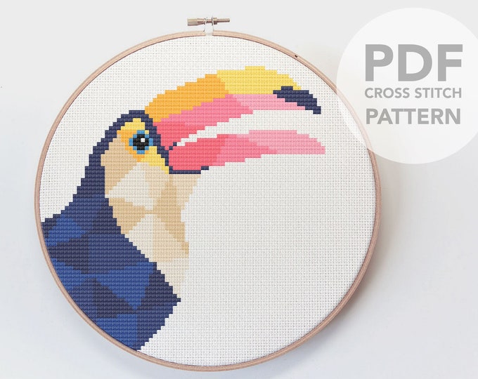 Toucan cross stitch, Cross stitch pattern, Cross stitch pdf, Easy cross stitch pattern, First cross stitch, Geometric cross stitch, Bird art