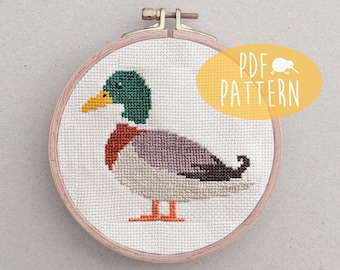 Duck cross stitch, Mallard duck cross stitch, Instant cross stitch pattern, Easy cross stitch, Beginner cross stitch, Quick cross stitch