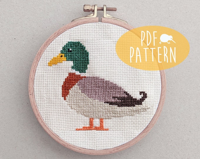 Duck cross stitch, Mallard duck cross stitch, Instant cross stitch pattern, Easy cross stitch, Beginner cross stitch, Quick cross stitch