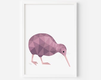 Geometric Kiwi Print: New Zealand Bird Art