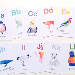 Cartes de l'alphabet australien, cartes ABC australiennes, art ABC, fiches alphabet alphabet, estampes alphabet, art animalier australien, art koala, impression troglodyte