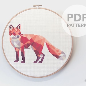 Fox cross stitch pattern, Fox standing, Cross stitch pdf, Fox cross stitch pattern, First cross stitch, Woodland animals, Fox embroidery art