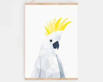 Cockatoo print, Cockatoo illustration, Cockatoo wall art, Australian birds, Bird art, Cockatoo art, Geometric print, Australian wildlife