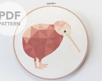 Kiwi cross stitch, Cross stitch pattern, New Zealand cross stitch pattern, Bird cross stitch pattern, New Zealand birds art, Kiwiana art