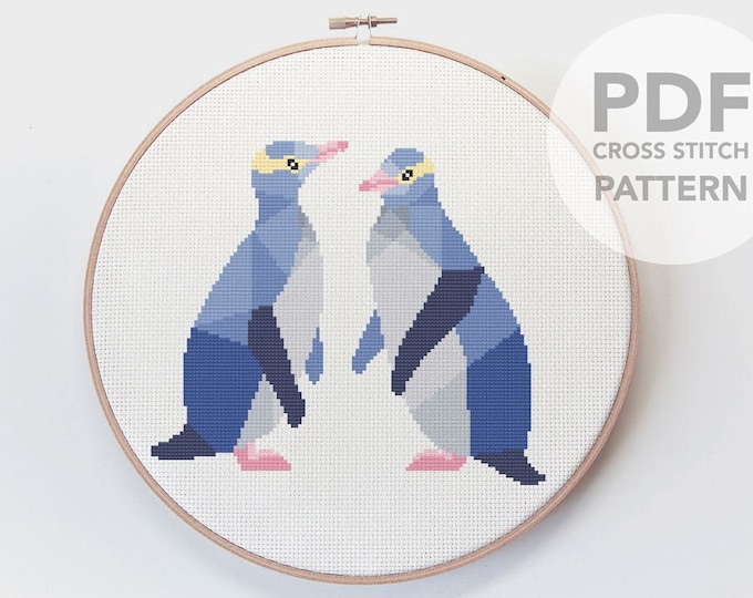 Cross stitch pattern, Yellow-eyed penguin cross stitch, Penguin cross stitch, Penguin art, New Zealand cross stitch, Kiwi cross stitch,