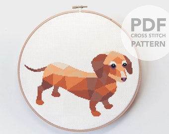Dachshund Cross Stitch Pattern: Geometric Sausage Dog Art (PDF)