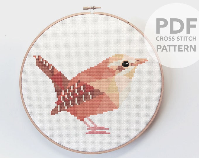 Wren cross stitch pattern, Wren art, Cross stitch pdf, Cross stitch download, Bird cross stitch, Geometric cross stitch, Easy cross stitch