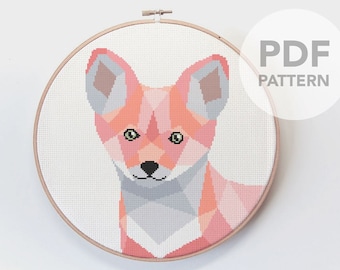 Baby Fox Cross Stitch Pattern: Geometric Nursery Embroidery (PDF Pattern)