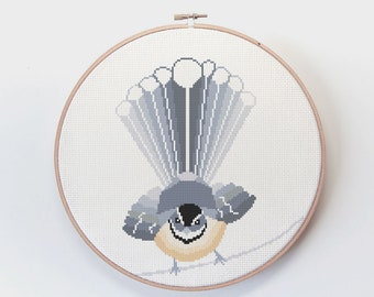 Fantail Cross Stitch Pattern: New Zealand Piwakawaka Bird (PDF Pattern)