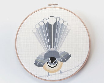 Cross stitch pattern, Fantail cross stitch, New Zealand cross stitch pattern, Bird cross stitch pattern, Kiwi cross stitch, Kiwiana art