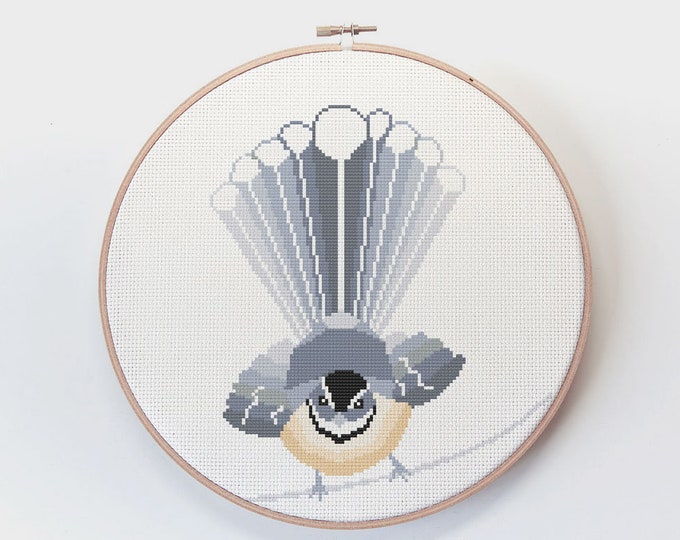 Fantail cross stitch, Cross stitch pattern, New Zealand cross stitch pattern, Bird cross stitch pattern, Kiwi cross stitch, Kiwiana art