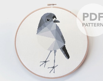 Robin cross stitch, Cross stitch pattern, New Zealand birds, Cross stitch PDF, Cross stitch art, Geometric cross stitch, Robin embroidery