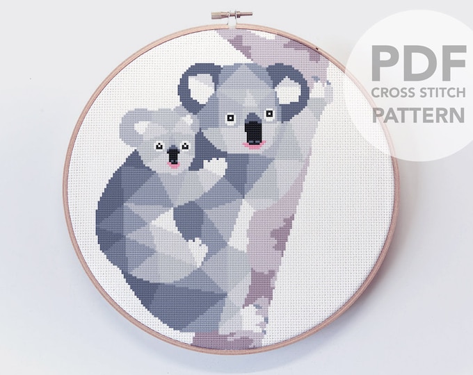 Cross stitch pattern, Koala cross stitch, Koala bear art, Koala baby art, Australia cross stitch, Cross stitch PDF, Australia wildlife, Bear