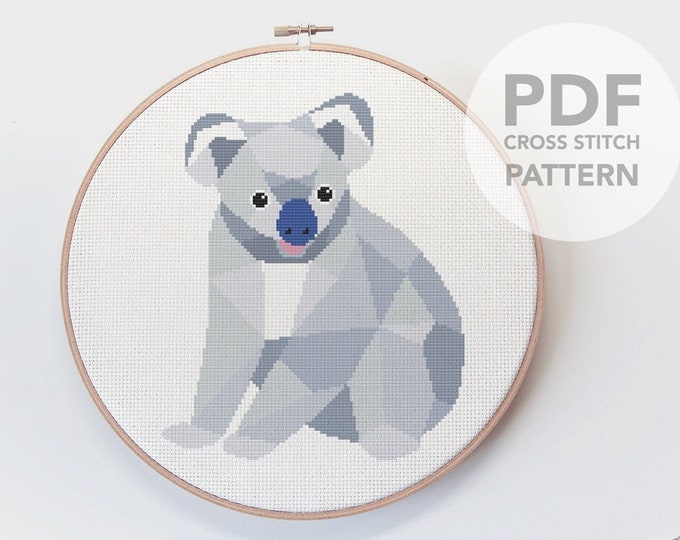 Koala cross stitch, Cross stitch pattern, Australia cross stitch, Cross stitch PDF, Australia wildlife, Cross stitch easy, Cute embroidery