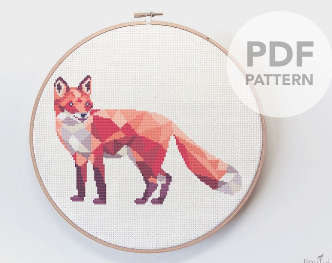 Fox cross stitch pattern, Fox standing, Cross stitch pdf, Fox cross stitch pattern, First cross stitch, Woodland animals, Fox embroidery art