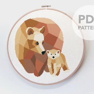Bear cross stitch art, Bear, Baby bear art, Bear embroidery, PDF cross stitch, Geometric bears, Digital cross stitch, Minimal cross stitch