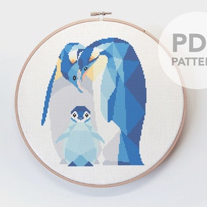 ペンギンのクロスステッチ パターン、ペンギンのクロスステッチ PDF、インスタント クロスステッチ パターン、保育園のクロスステッチ、幾何学的なクロスステッチ、かわいいアート