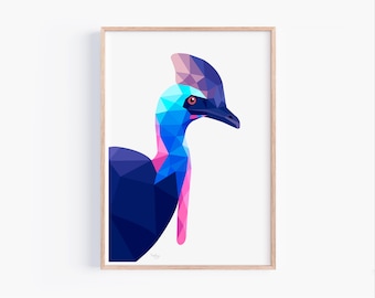 Geometric Cassowary Art Print: Tropical Bird Wall Decor