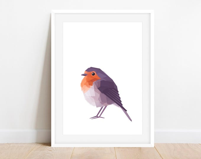 Fluffy Robin Print - New Zealand Robin - Robin Wall Art - Bird Art - Robin Art - Kiwi Home - Kiwi Birds - New Zealand Home, Geometric Art