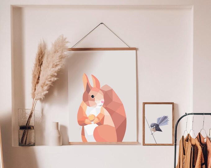Geometric Squirrel Print: Scandinavian Nursery Art
