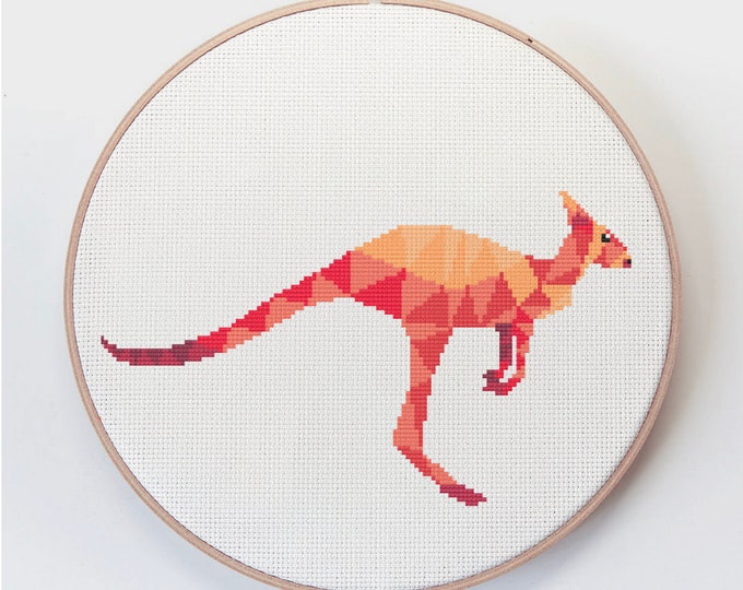 Kangaroo cross stitch, Cross stitch pattern, Australian cross stitch, PDF pattern, Australia wildlife, Cross stitch easy, Cute embroidery