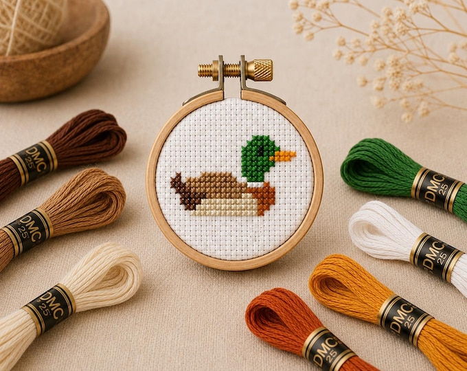 Mini Mallard Duck Cross Stitch Pattern: Easy Bird Embroidery (PDF Pattern)