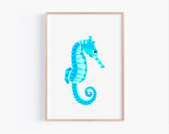 Seahorse Print, Minimalist Ocean Wall Art, Coastal Decor, Sea Life Artwork, Marine Animal Gift, Ocean Lover Gift, Beach House Decor