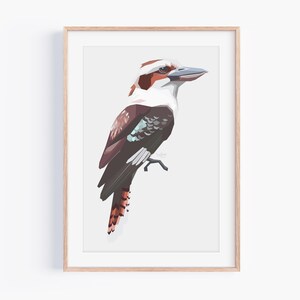 Stampa geometrica di kookaburra ridente - martin pescatore - decorazione da parete con uccelli australiani - poster di fauna selvatica autoctona - regalo minimalista sulla natura - boscaglia